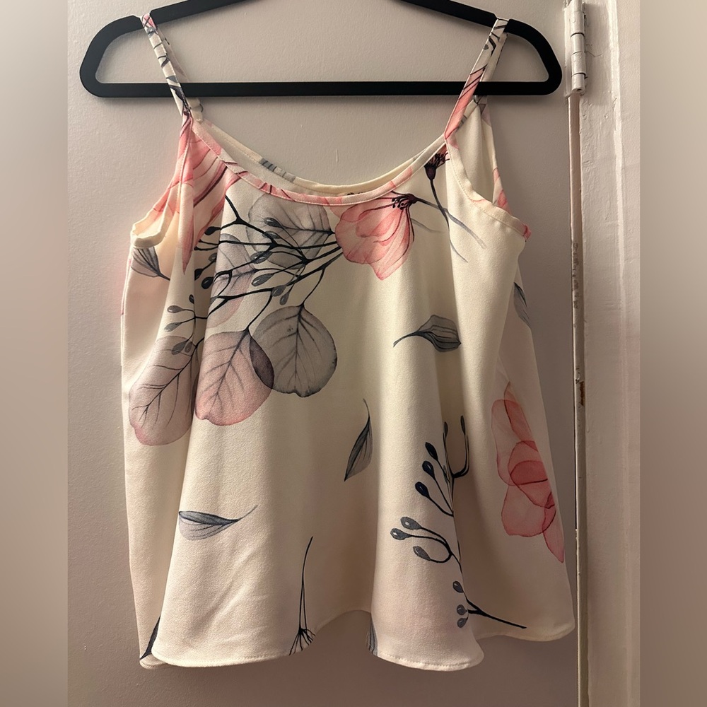 Elegant Floral Camisole - Cream and Pink